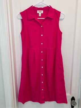 Talbots Collared Linen Pink Sleeveless Button Down Mini Dress Womens Size 4